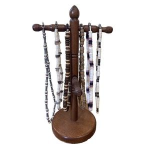 Shell, Bead and Shark Tooth Necklaces Lot of 8 With Jewelry Display Stand